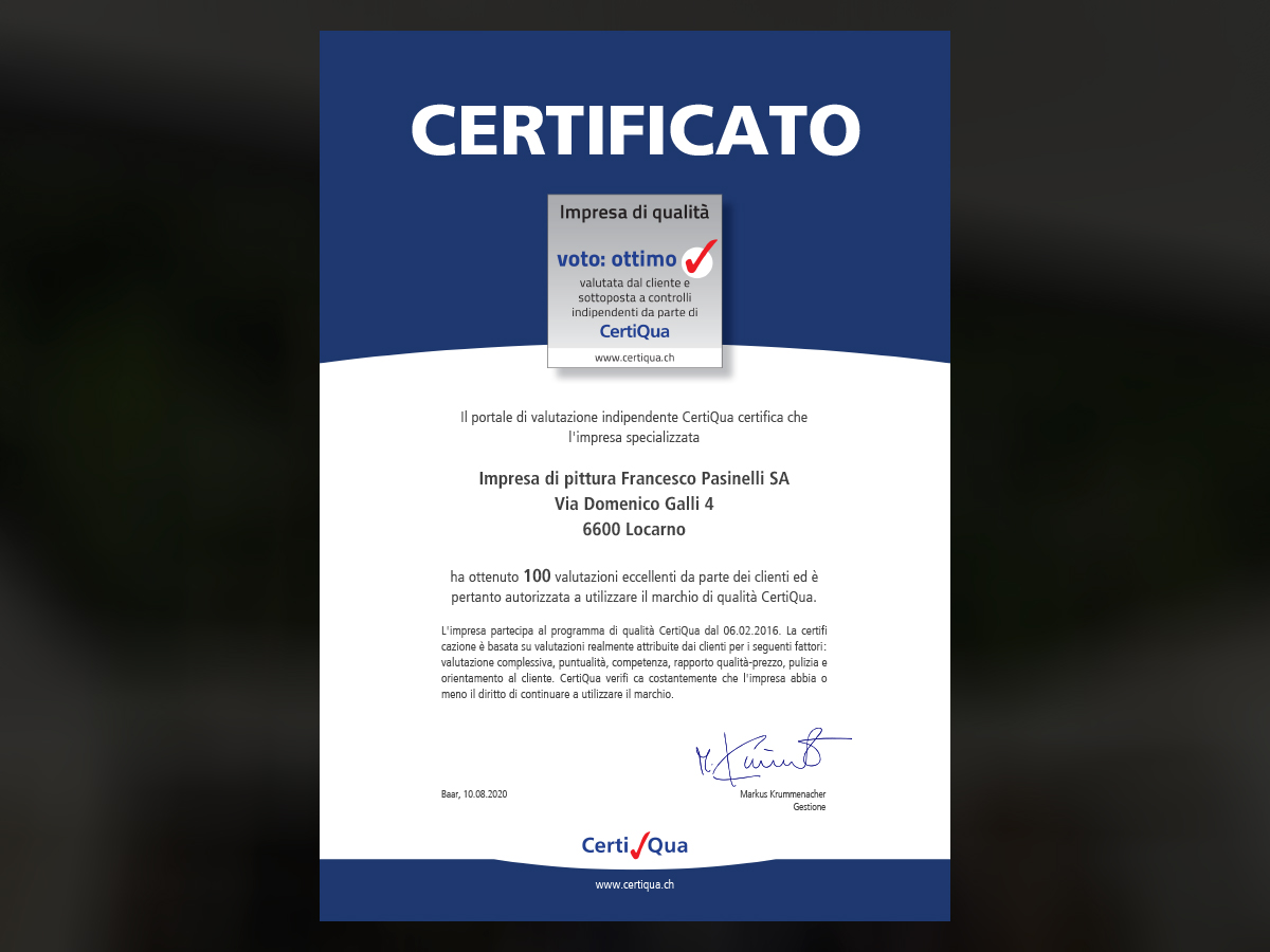 CERTIQUA - QUALITA' CERTIFICATA PER PASINELLI SA 1